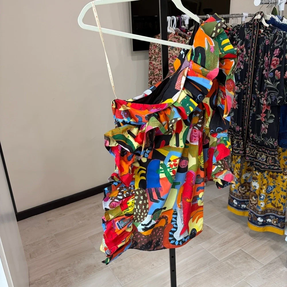 Farm Rio: Ana Leovy Farm Rio Organic Cotton One Shoulder Mini Dress - Picture 7 of 14